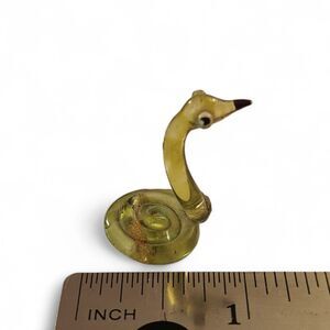 Vintage Mini Glass Snake Figurine Olive Green Hand Blown Art Glass Serpent